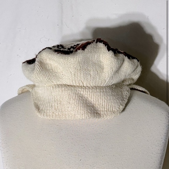 Vintage Hand Knit Cream Brown Hat With Ear Flaps - Picture 2 of 8